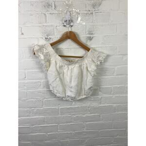 TJD Women's Off the Shoulder Fringe Crop Top Cap Sleeve White Size 8